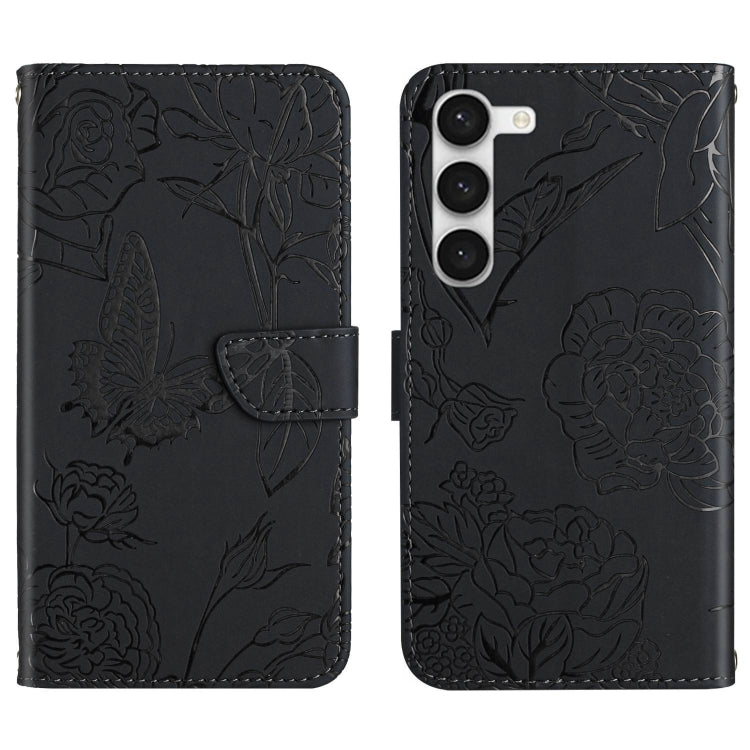 For Samsung Galaxy S23+ 5G HT03 Skin Feel Butterfly Embossed Flip Leather Phone Case