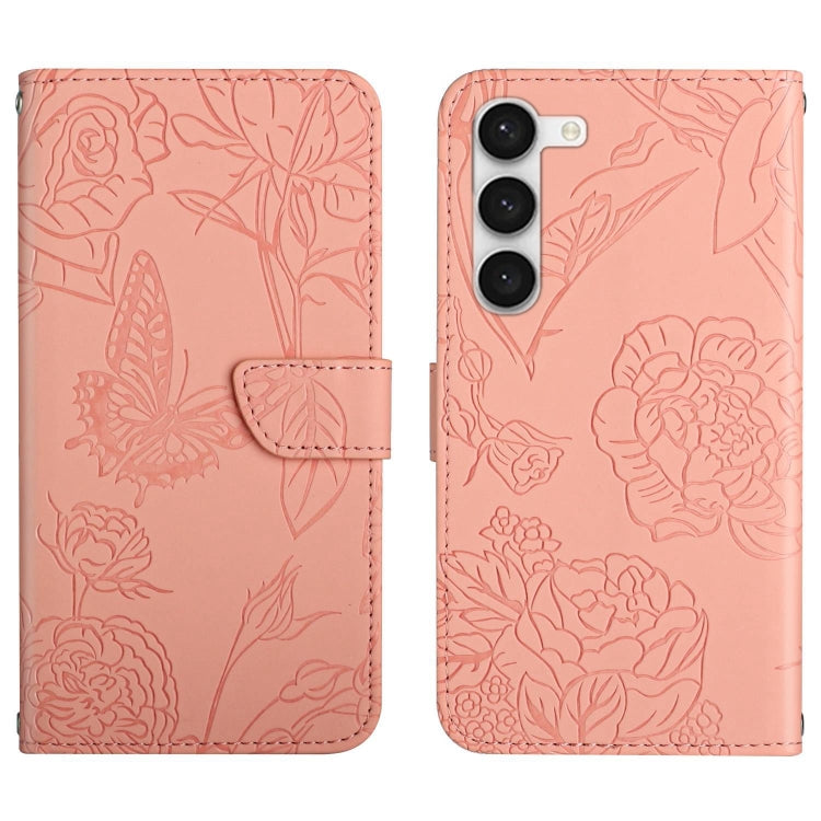 For Samsung Galaxy S23+ 5G HT03 Skin Feel Butterfly Embossed Flip Leather Phone Case