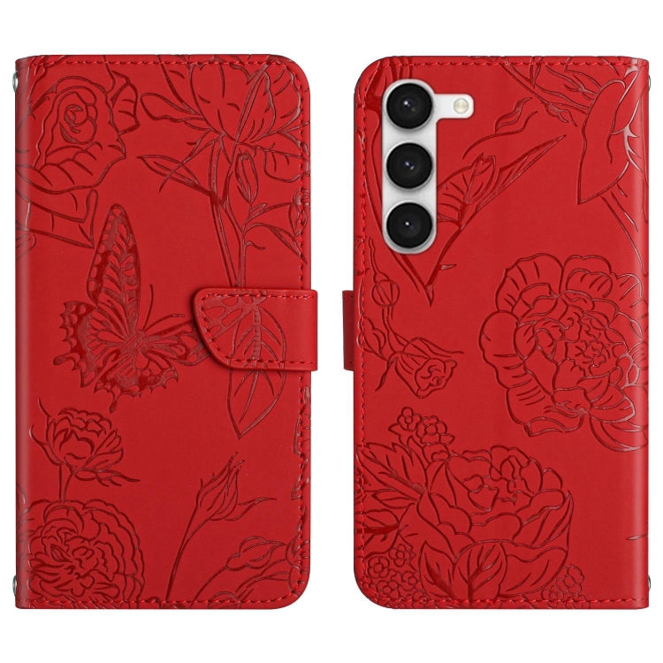 For Samsung Galaxy S23+ 5G HT03 Skin Feel Butterfly Embossed Flip Leather Phone Case