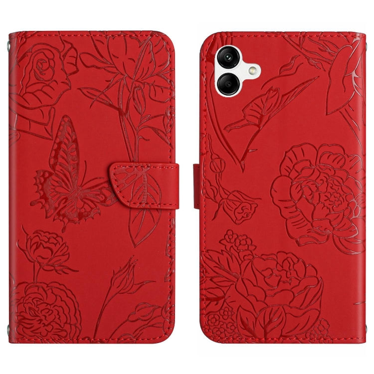 For Samsung Galaxy A04E HT03 Skin Feel Butterfly Embossed Flip Leather Phone Case