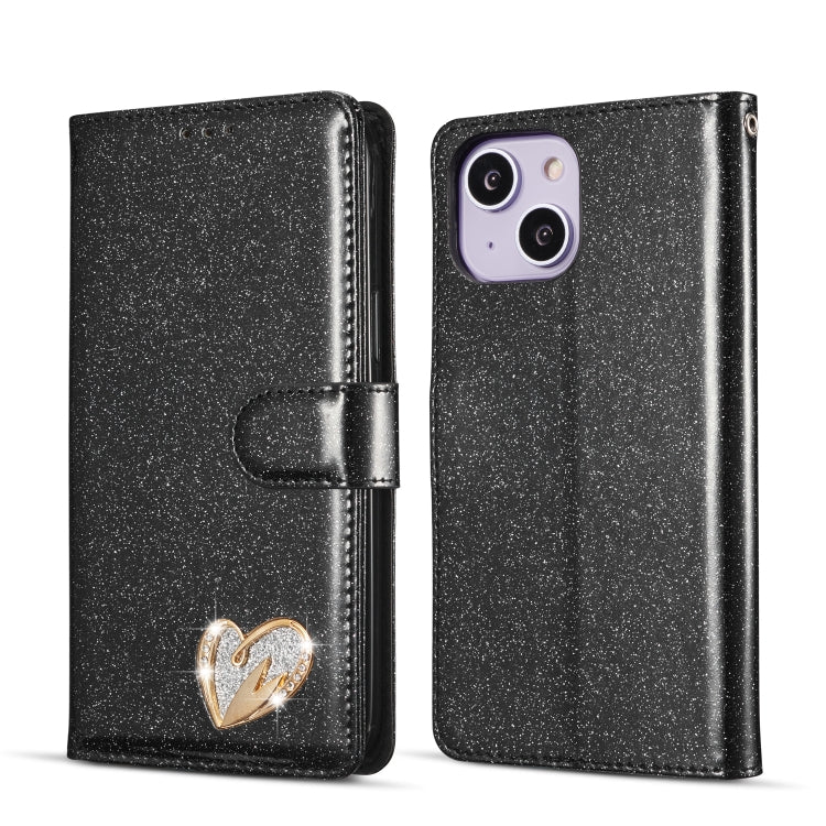 For iPhone 14 Glitter Powder Love Leather Phone Case