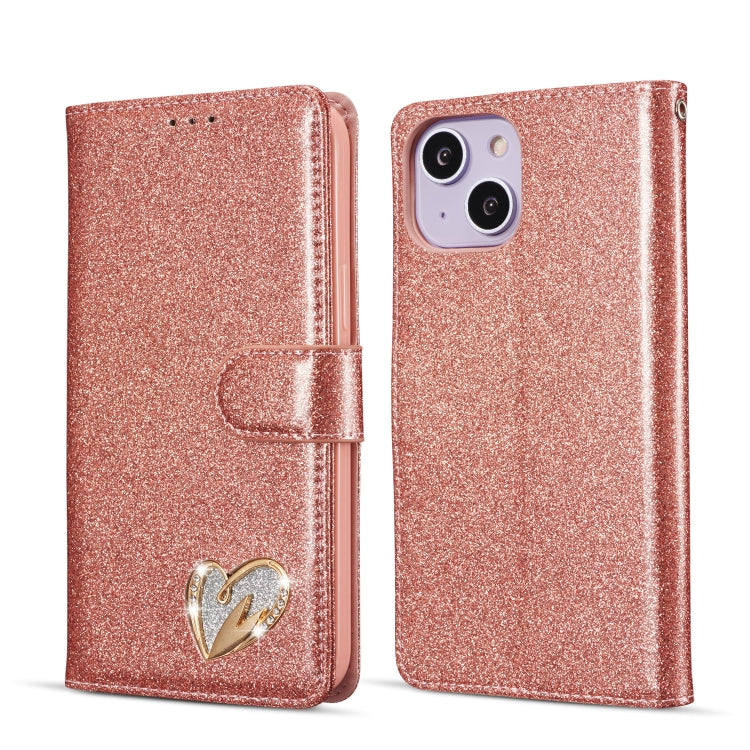 For iPhone 14 Glitter Powder Love Leather Phone Case