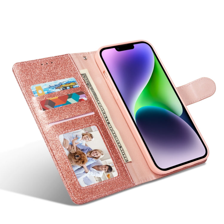 For iPhone 14 Glitter Powder Love Leather Phone Case