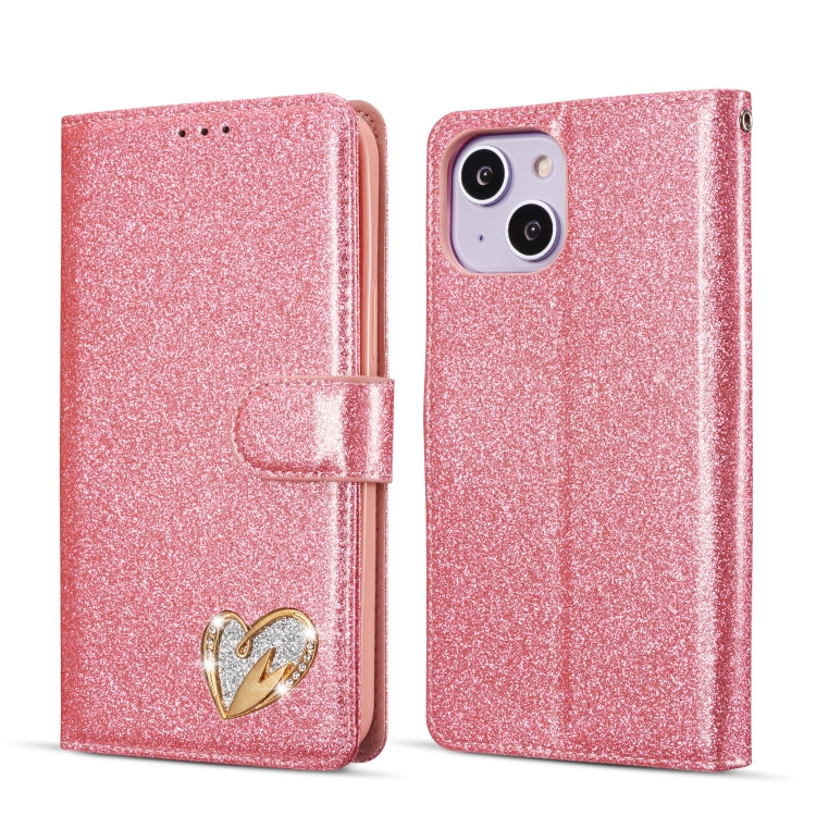 For iPhone 14 Plus Glitter Powder Love Leather Phone Case