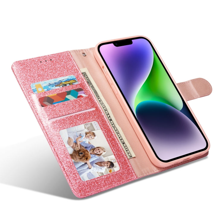 For iPhone 14 Plus Glitter Powder Love Leather Phone Case