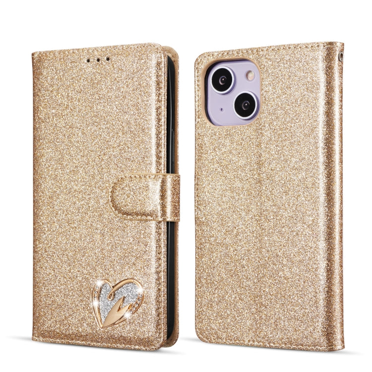 For iPhone 14 Plus Glitter Powder Love Leather Phone Case