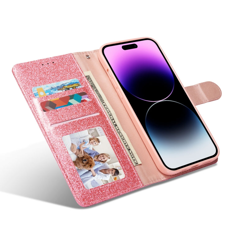 For iPhone 14 Pro Glitter Powder Love Leather Phone Case