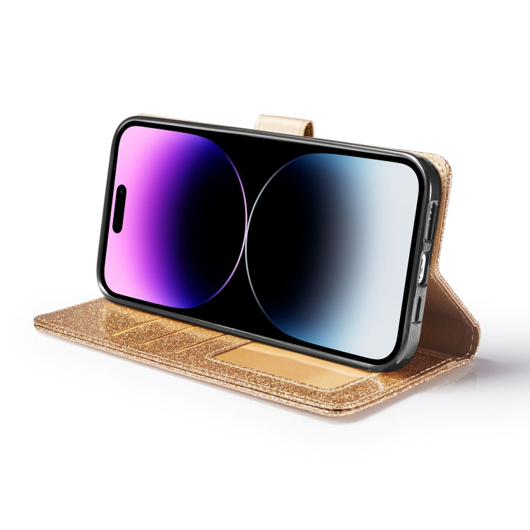 For iPhone 14 Pro Glitter Powder Love Leather Phone Case
