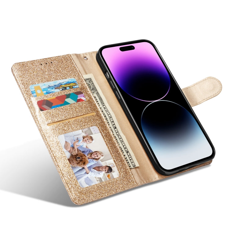 For iPhone 14 Pro Glitter Powder Love Leather Phone Case