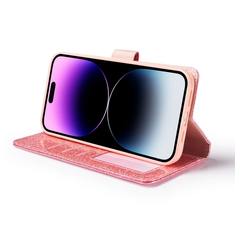 For iPhone 14 Pro Max Glitter Powder Love Leather Phone Case