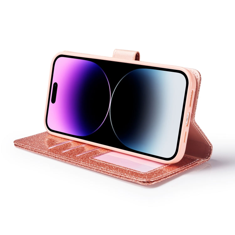 For iPhone 14 Pro Max Glitter Powder Love Leather Phone Case