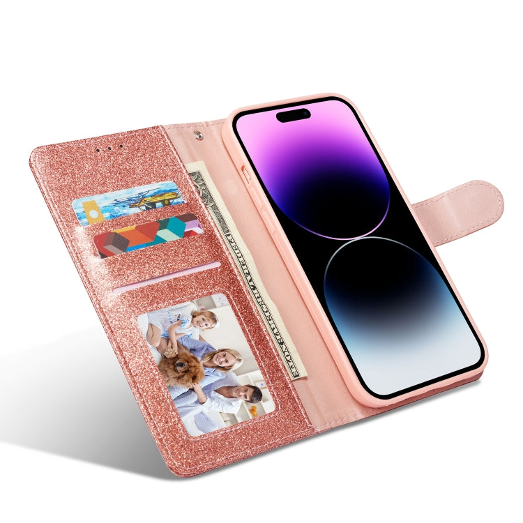 For iPhone 14 Pro Max Glitter Powder Love Leather Phone Case