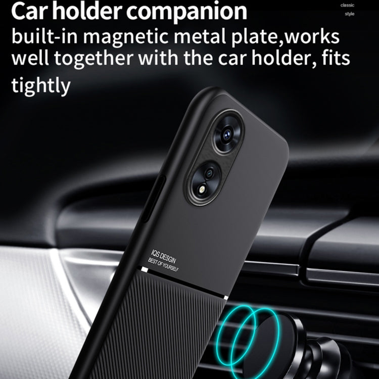 For OPPO A17 Classic Tilt Strip Grain Magnetic Shockproof PC + TPU Case