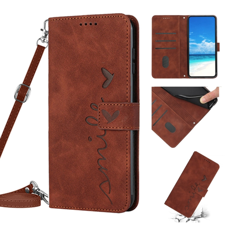 For Samsung Galaxy S23 Ultra 5G Skin Feel Heart Pattern Leather Phone Case With Lanyard
