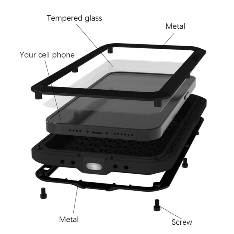 For iPhone 14 Pro LOVE MEI Metal Shockproof Life Waterproof Dustproof Phone Case