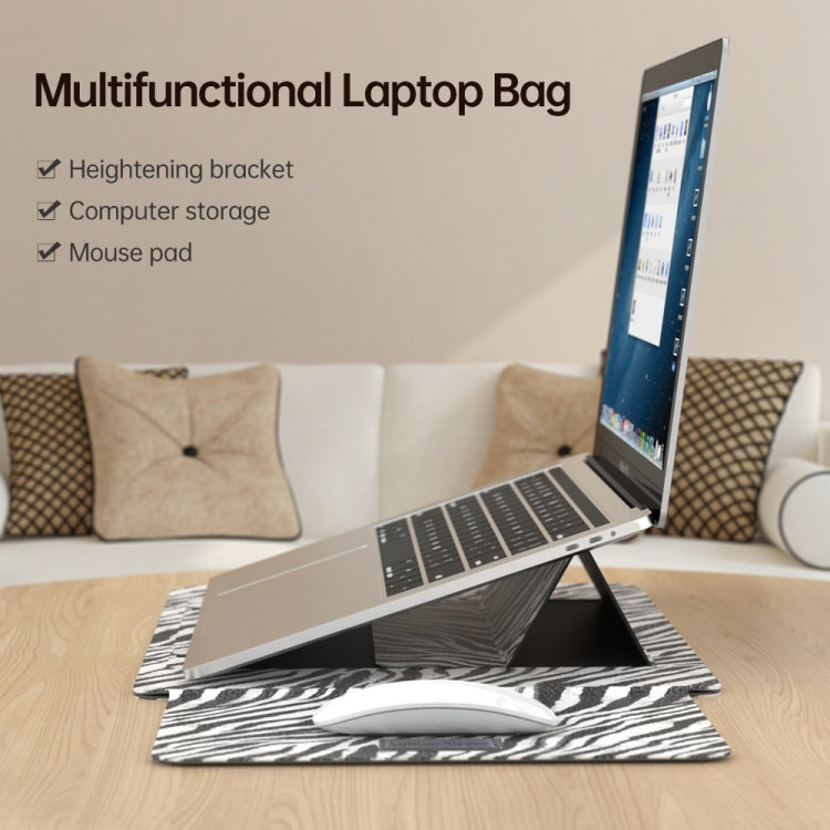 For 14 inch Laptop Zebra Pattern PU Leather Laptop Sleeve Bag