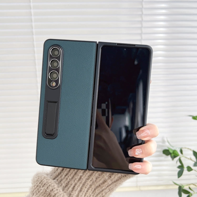 For Samsung Galaxy Z Fold3 5G Litchi Texture Metal Stand Folding Phone Case