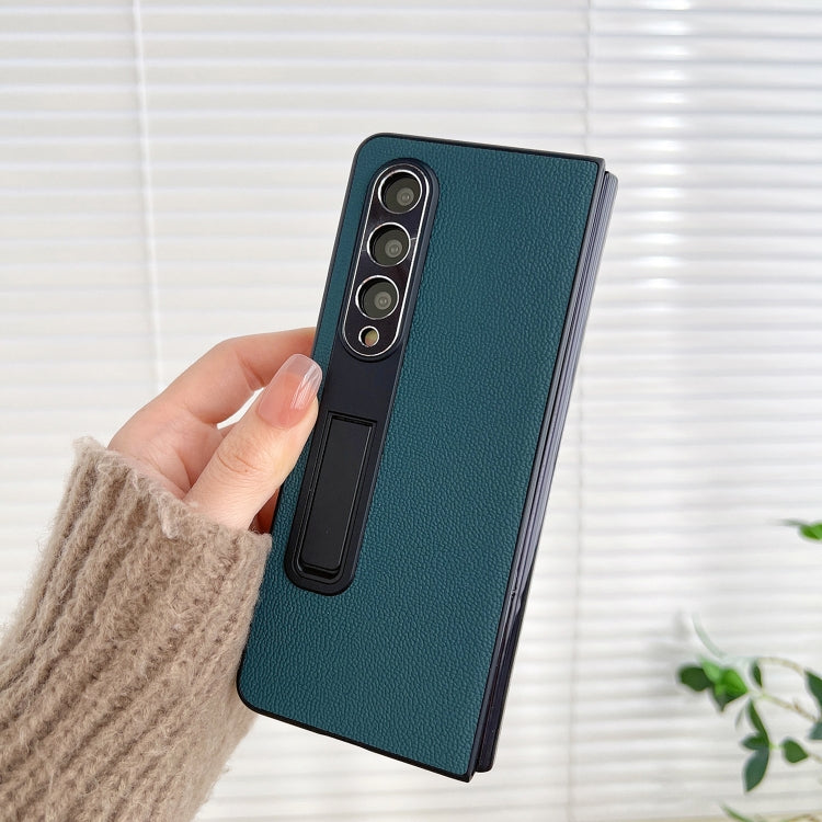 For Samsung Galaxy Z Fold3 5G Litchi Texture Metal Stand Folding Phone Case