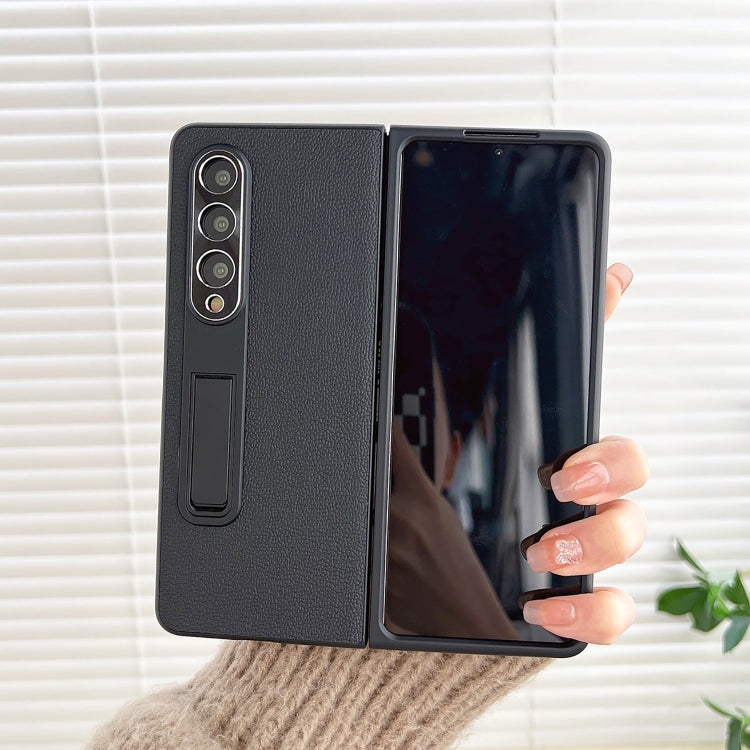 For Samsung Galaxy Z Fold3 5G Litchi Texture Metal Stand Folding Phone Case