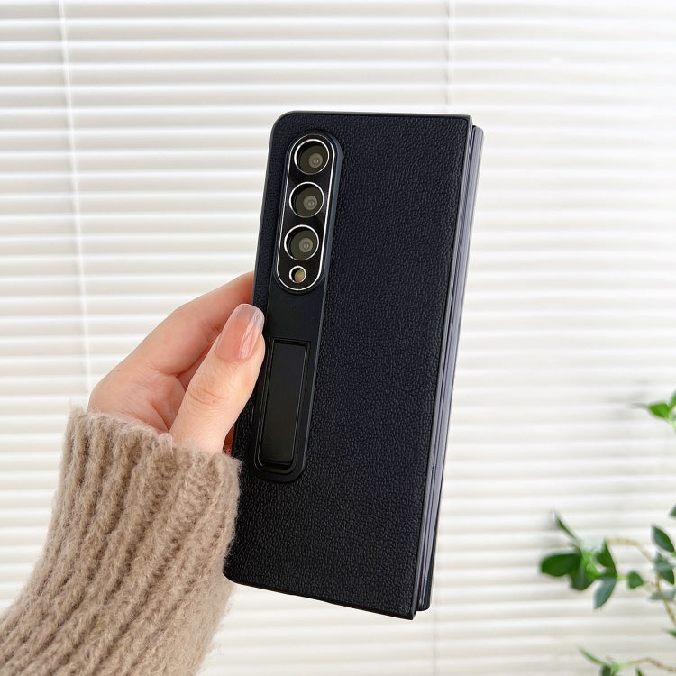 For Samsung Galaxy Z Fold3 5G Litchi Texture Metal Stand Folding Phone Case
