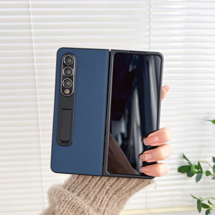 For Samsung Galaxy Z Fold4 Litchi Texture Metal Stand Folding Phone Case