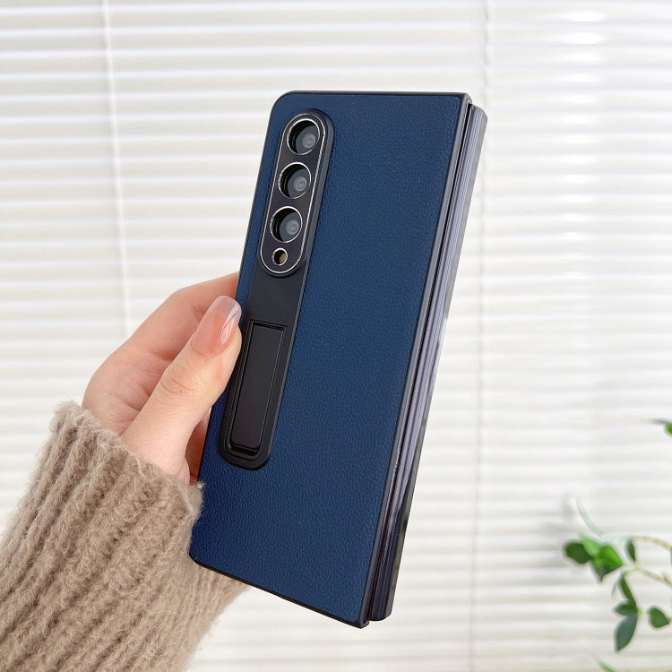 For Samsung Galaxy Z Fold4 Litchi Texture Metal Stand Folding Phone Case
