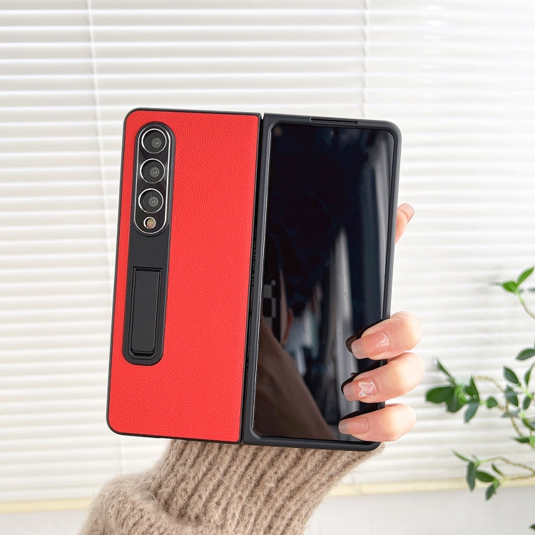 For Samsung Galaxy Z Fold4 Litchi Texture Metal Stand Folding Phone Case