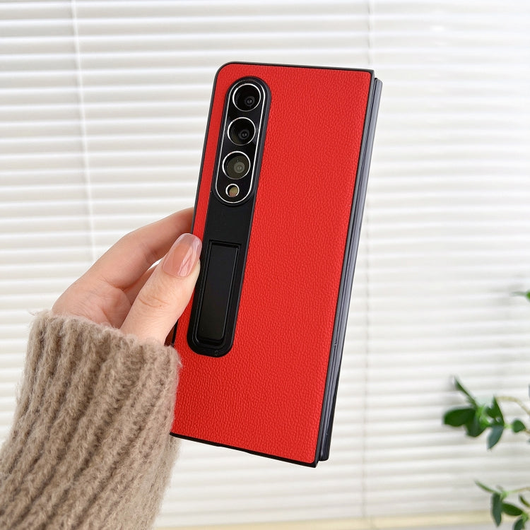 For Samsung Galaxy Z Fold4 Litchi Texture Metal Stand Folding Phone Case