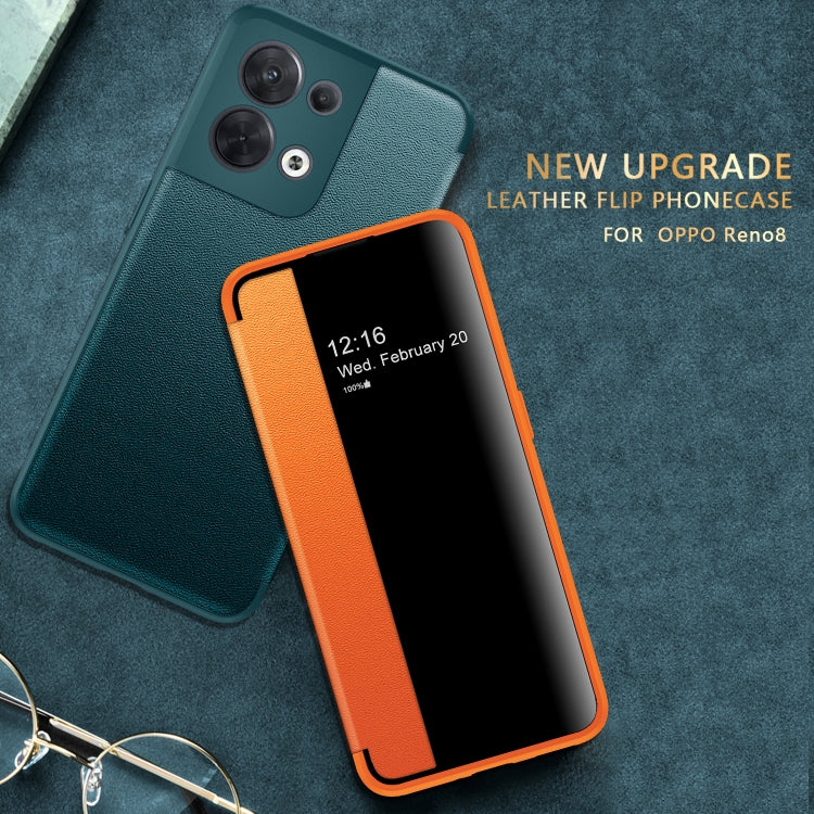For OPPO Reno8 Magnetic Side Window View Flip Leather Phone Case