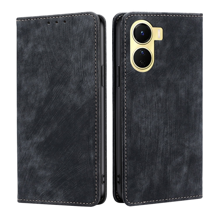 For vivo Y16 4G/Y02s 4G RFID Anti-theft Brush Magnetic Leather Phone Case