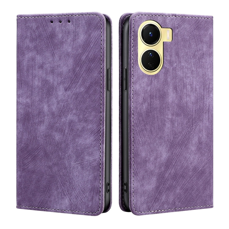 For vivo Y16 4G/Y02s 4G RFID Anti-theft Brush Magnetic Leather Phone Case