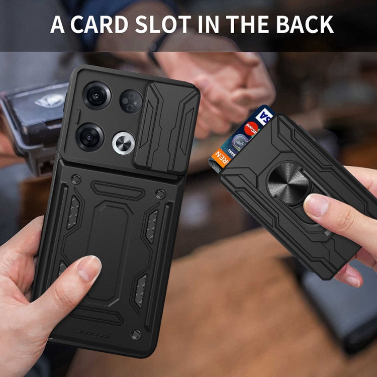 For OPPO Reno8 Pro 5G Sliding Camshield TPU+PC Phone Case with Card Slot
