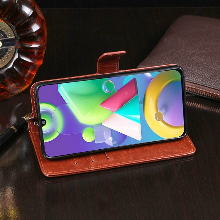For Galaxy M21 idewei Crazy Horse Texture Horizontal Flip Leather Case with Holder & Card Slots & Wallet