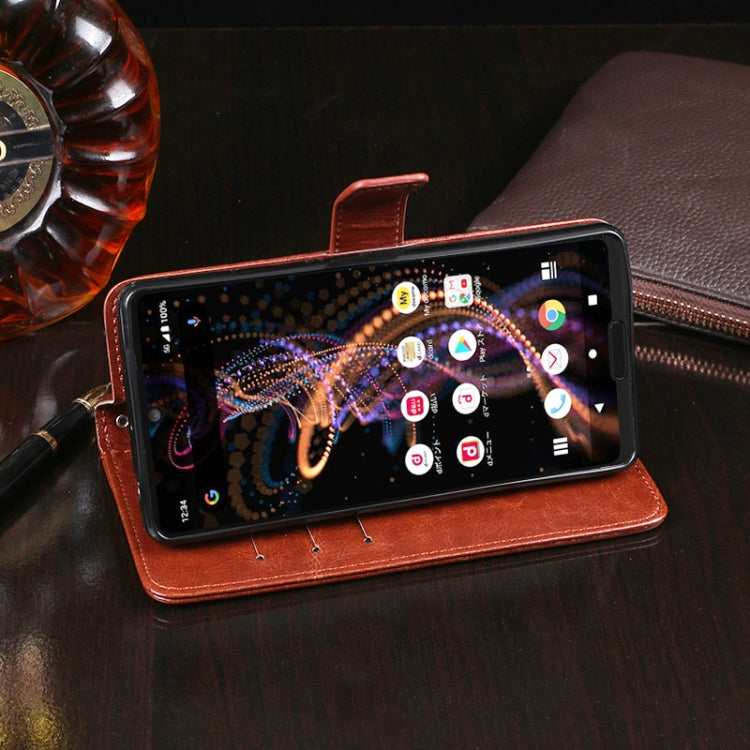 For Sharp Aquos R 5G idewei Crazy Horse Texture Horizontal Flip Leather Case with Holder & Card Slots & Wallet