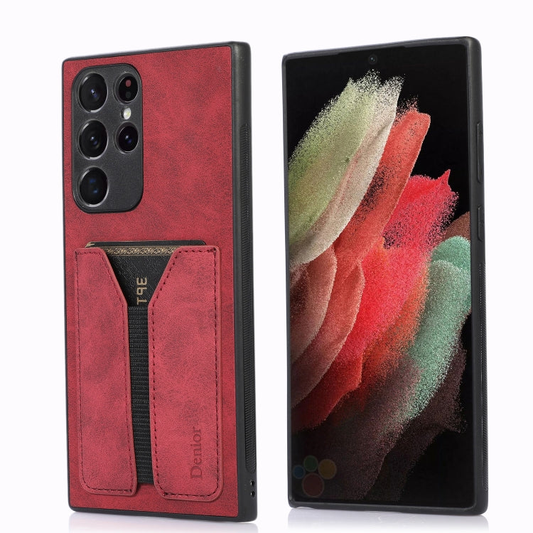 For Samsung Galaxy S22 Ultra 5G Denior DV Elastic Card PU Back Cover Phone Case
