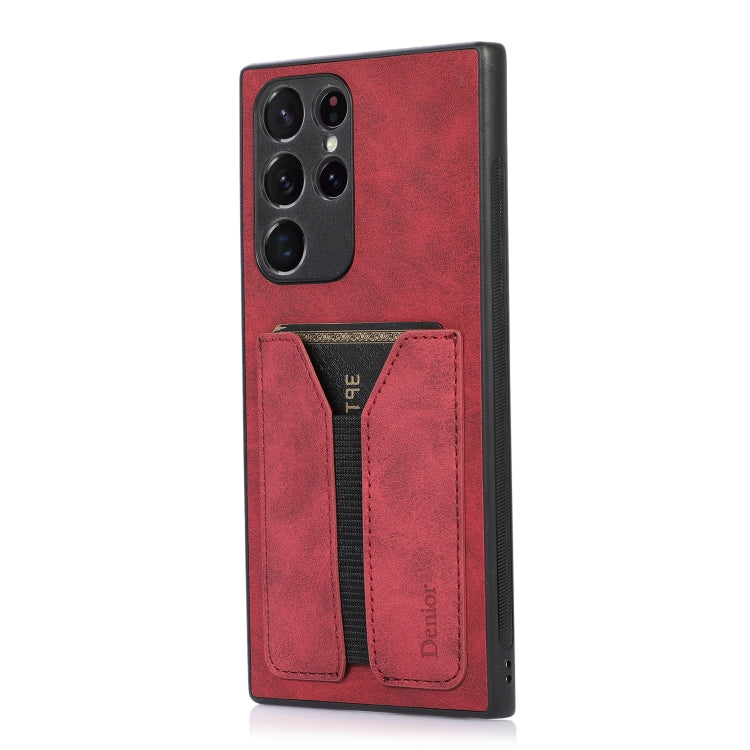 For Samsung Galaxy S22 Ultra 5G Denior DV Elastic Card PU Back Cover Phone Case