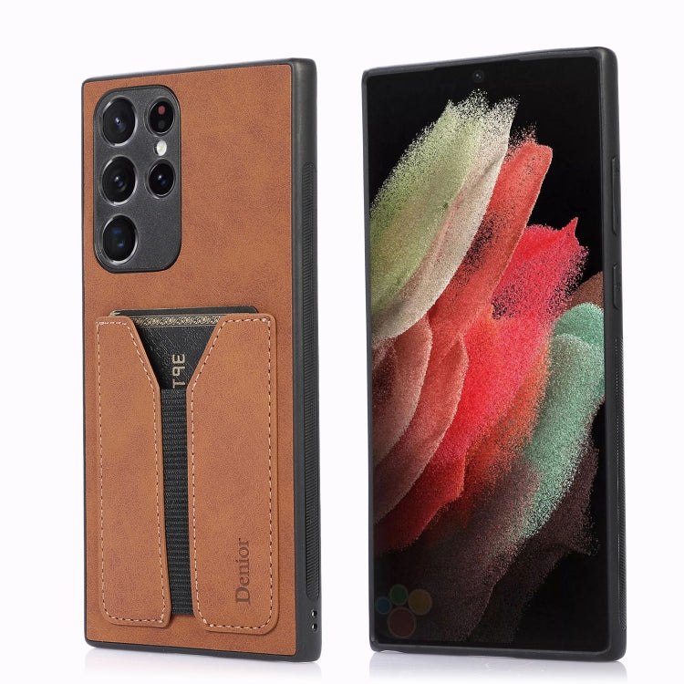 For Samsung Galaxy S22 Ultra 5G Denior DV Elastic Card PU Back Cover Phone Case