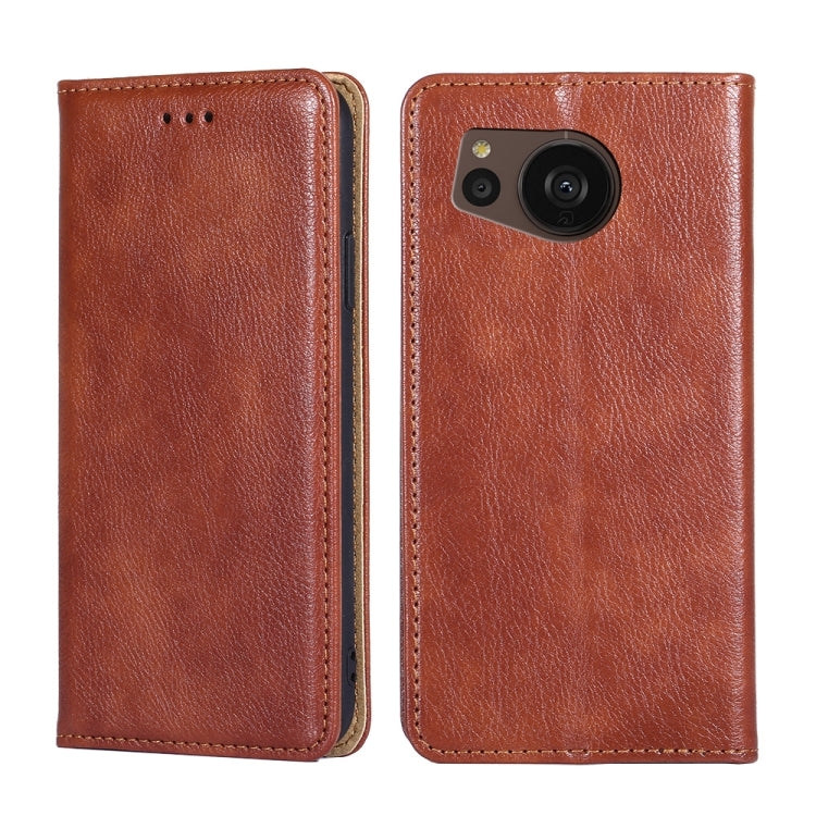 For Sharp Aquos sense7 Plus Gloss Oil Solid Color Magnetic Leather Phone Case
