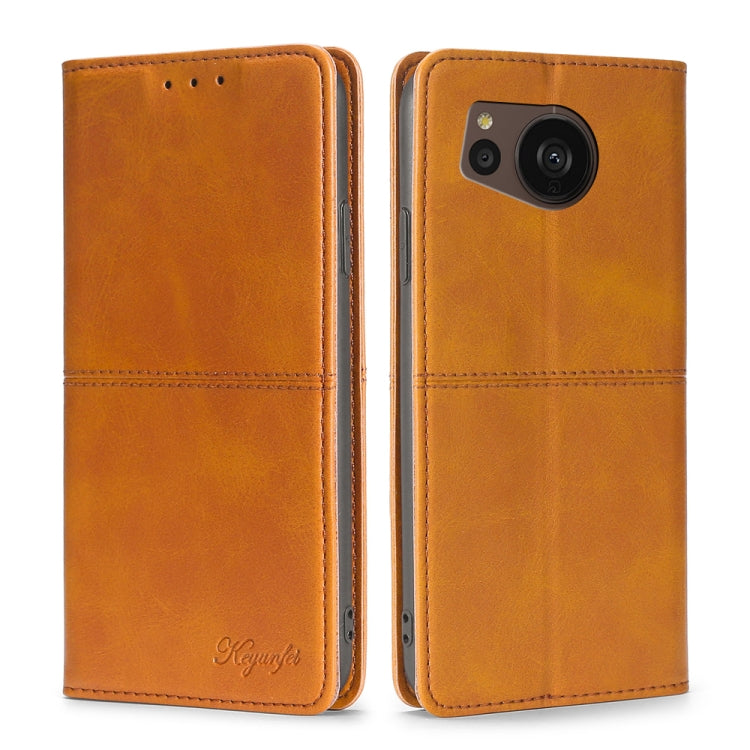 For Sharp Aquos sense7 Plus Cow Texture Magnetic Leather Phone Case