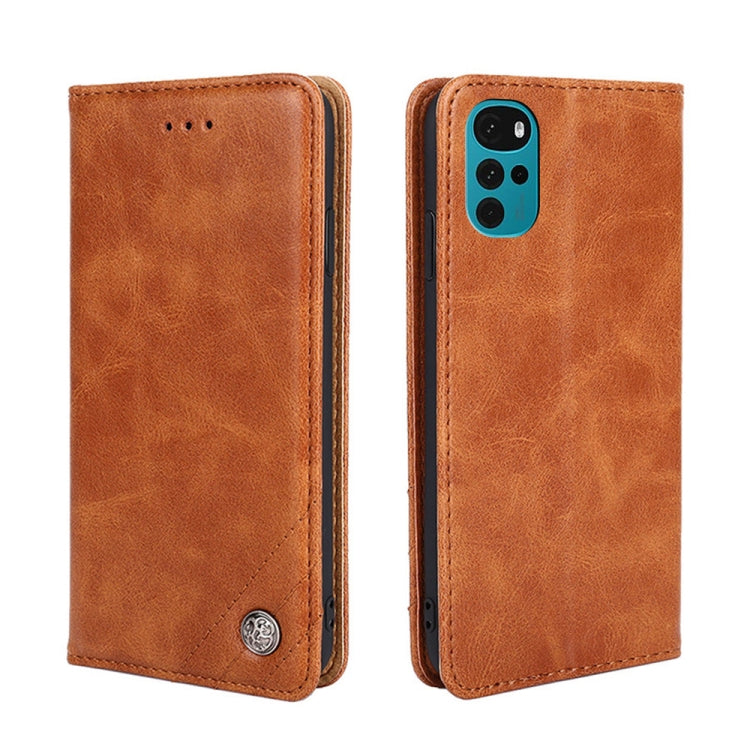 For Motorola Moto E32 India/E22s 4G Global Non-Magnetic Retro Texture Flip Leather Phone Case