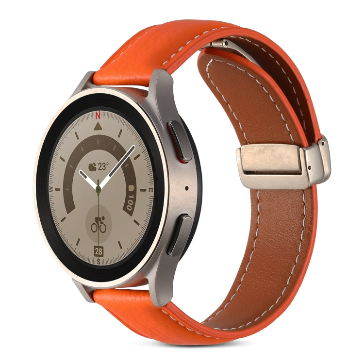 For Samsung Galaxy Watch 5 Folding Buckle Genuine Leather Watch Band