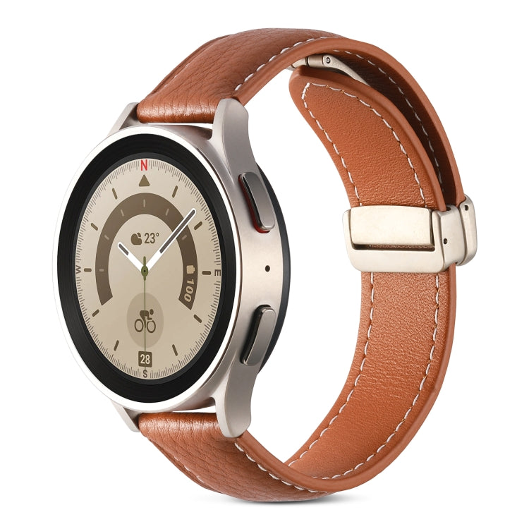 For Samsung Galaxy Watch 5 Folding Buckle Genuine Leather Watch Band