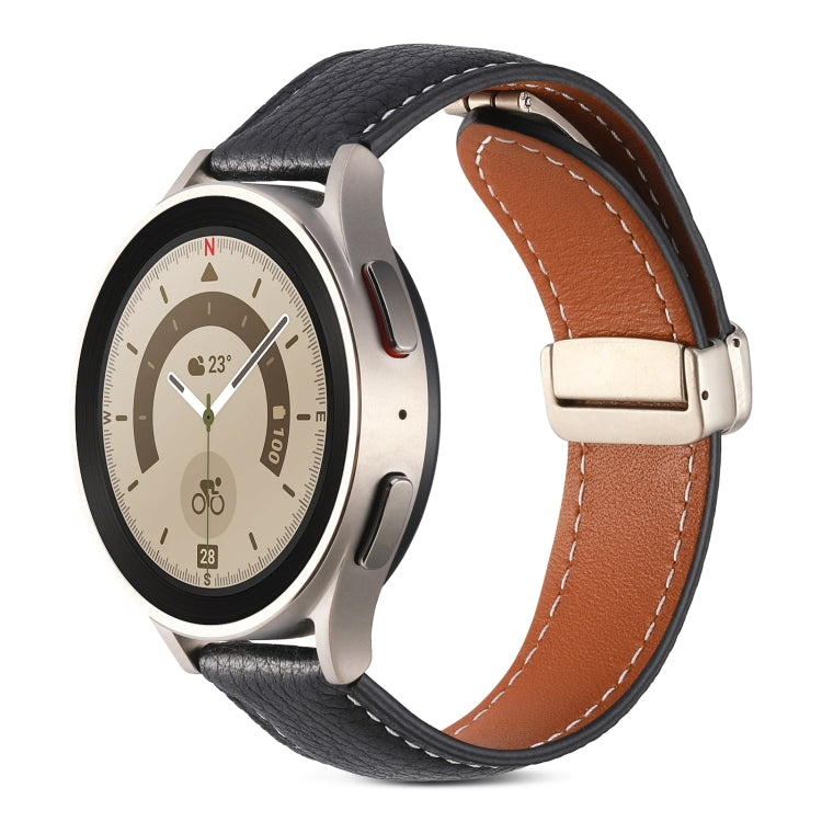 For Samsung Galaxy Watch 5 Folding Buckle Genuine Leather Watch Band