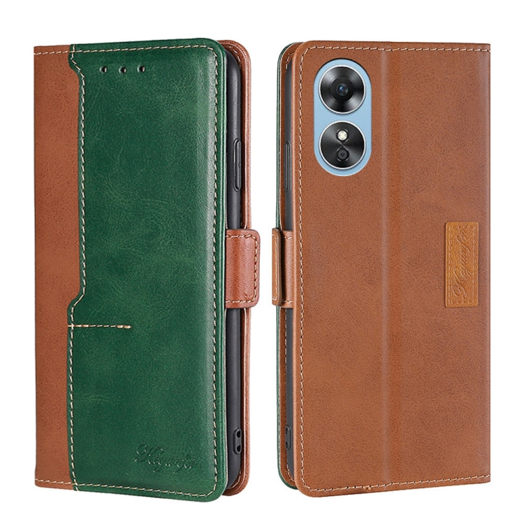 For OPPO A17 Contrast Color Side Buckle Leather Phone Case