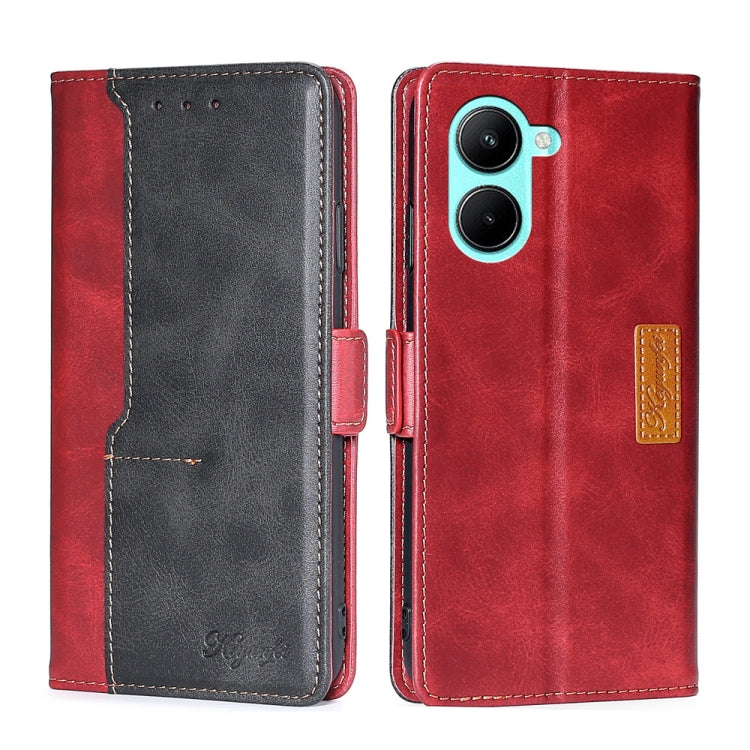 For Realme C33 4G Contrast Color Side Buckle Leather Phone Case