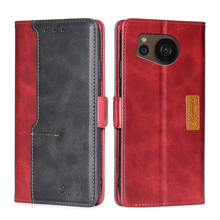 For Sharp Aquos sense7 Plus Contrast Color Side Buckle Leather Phone Case