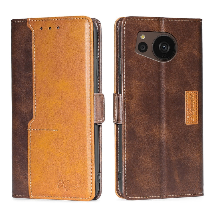 For Sharp Aquos sense7 Plus Contrast Color Side Buckle Leather Phone Case