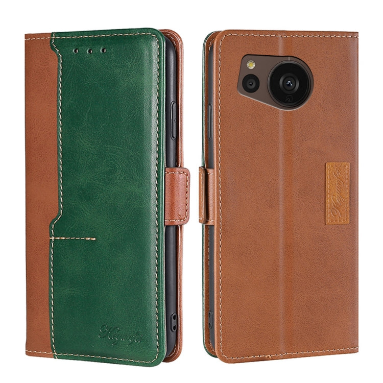 For Sharp Aquos sense7 Plus Contrast Color Side Buckle Leather Phone Case