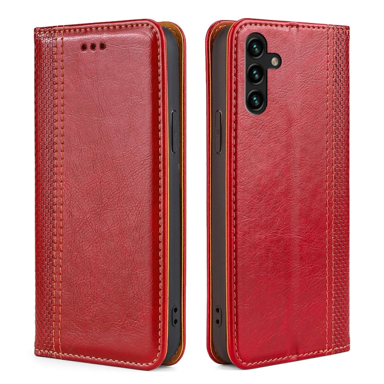 For Samsung Galaxy A04s Grid Texture Magnetic Flip Leather Phone Case