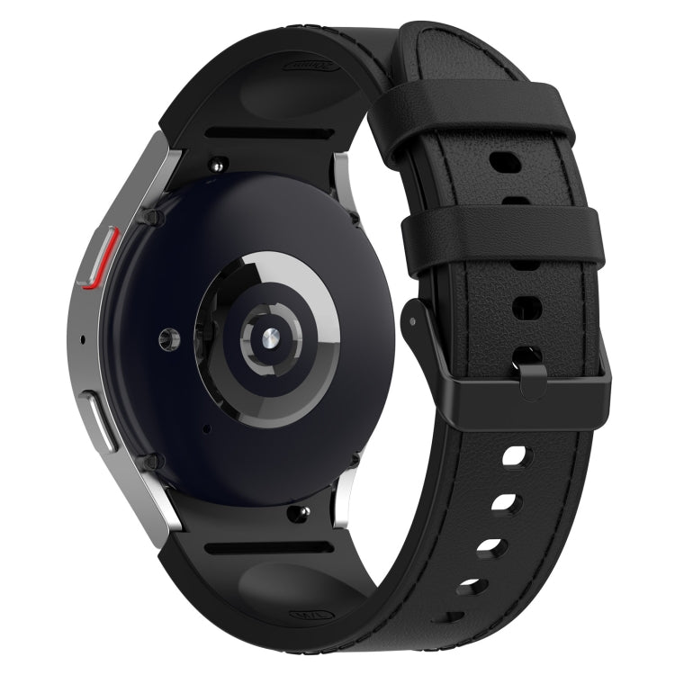 For Samsung Galaxy Watch5 44mm / 40mm Silicone Leather Black Buckle Watch Band, Size:S